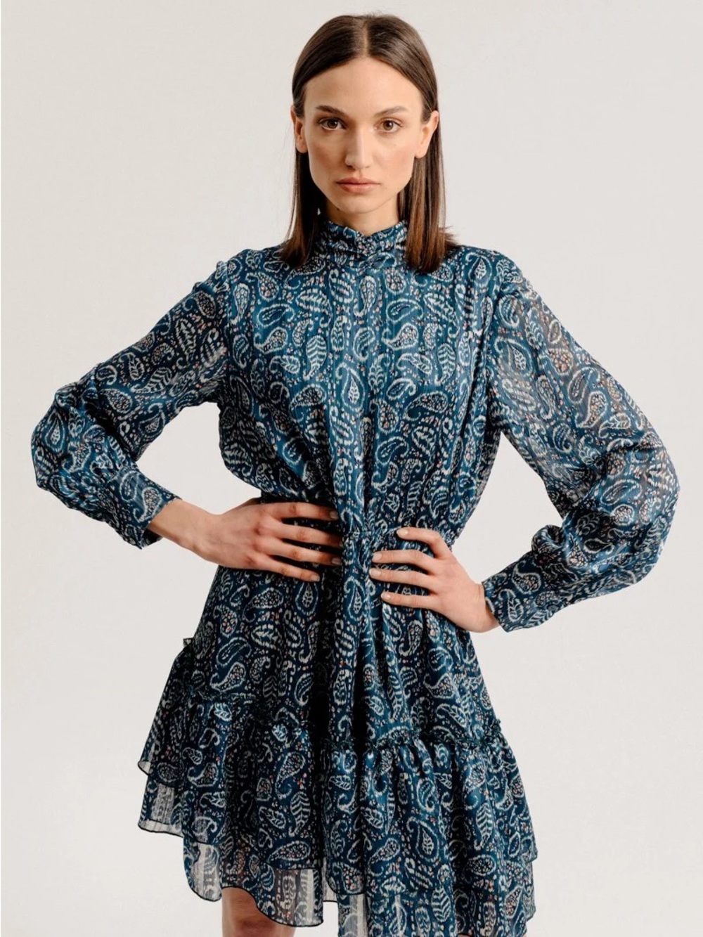 NWT Molly Bracken Blythe Paisley Ruffle Mini Dress Large